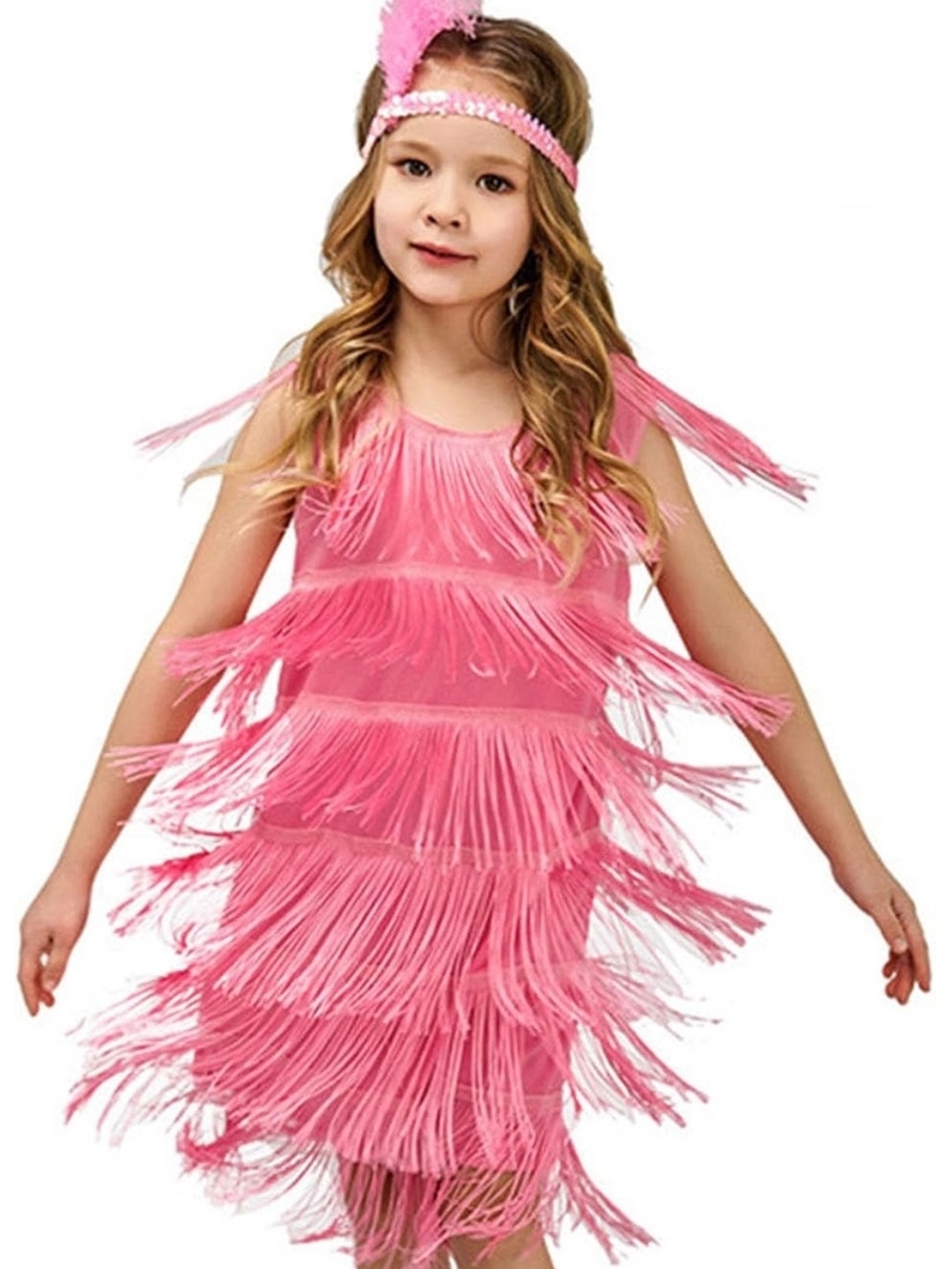 Display 20S Girls Flapper Dresses Tassel Fringe Latin Dance Dress (No HEADBAND)
